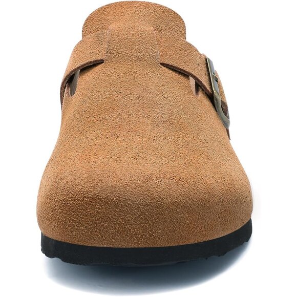 Women's Brown Genuine Suede Clogs Soft Footbed Leather Comfort Slip On Shoes - Picture 3 of 6